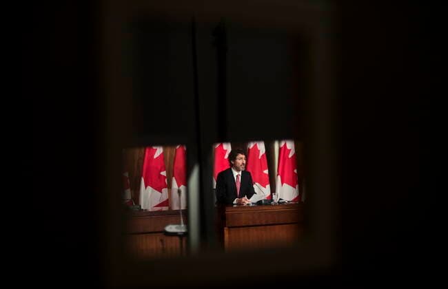 February 26, 2021, Ottawa, on, Canada: Prime Minister Justin Trudeau holds a press conference in Ottawa on Friday, Feb. 26, 2021, to provide an update on the COVID-19 pandemic and vaccine rollout in Canada. Ottawa Canada  - ZUMAc35_ 20210226_zaf_c35_019 Copyright: xSeanxKilpatrickx