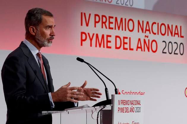 26-02-2021 King Felipe during the National Small and Medium-sized Enterprise of the Year Award 2020 at Santander Bank Headquarters in Madrid, Spain. Â  Copyright: xPPEx