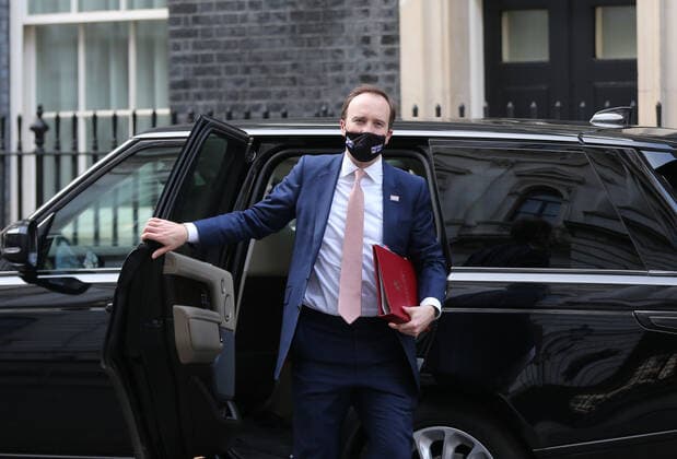 March 2, 2021, London, England, United Kingdom: Secretary of State for Health and Social Care MATT HANCOCK is seen arriving in Downing Street. London United Kingdom - ZUMAs262 20210302_zip_s262_049 Copyright: xTayfunxSalcix