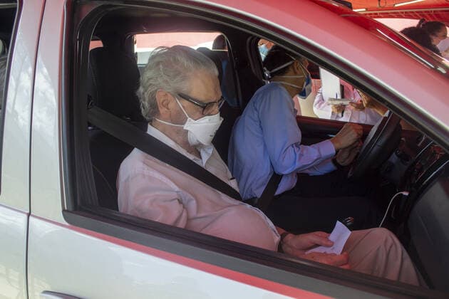 Governor of Sao Paulo visits Drive-Thru COVID-19 Vaccination Center . Governor of Sao Paulo visits Drive-Thru COVID-19 Vaccination Center . March 2, 2021, Sao Paulo, Brazil: The Governor of Sao Paulo, Joao Doria was at a drive-thru COVID-19 vaccination center at Morumbi Stadium in Sao Paulo, with the presence of the President of Sao Paulo soccer team, Julio Casares and the municipal health secretary Edson Aparecido Governor of Sao Paulo visits Drive-Thru COVID-19 Vaccination Center .  Copyright: xLecoxVianax