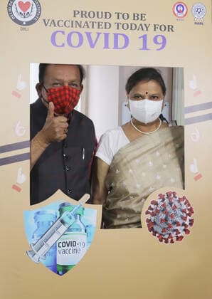 March 2, 2021, New Delhi, India: Indian Health Minister Dr. Harsh Vardhan and his wife Nutan Goel after receiving their first dose of Covid-19 vaccine COVAXIN during the second phase of the countrywide vaccination drive at Delhi Heart and Lung Institute..Health Minister said every beneficiary should get their second dose after 28 days of first dose after getting vaccinated. COVAXIN is the India first indigenous COVID-19 vaccine developed by Bharat Biotech. New Delhi India - ZUMAs197 20210302_zaa_s197_062 Copyright: xNaveenxSharmax