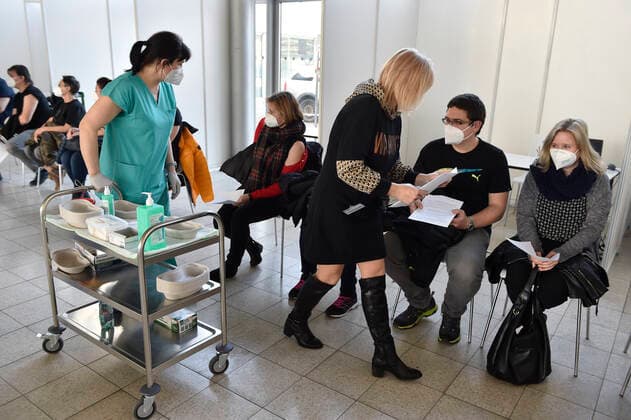 The Vaccination centre at the Brno Exhibition Grounds starts vaccinate the Svazna School teachers with Comirnaty vaccine from Pfizer BioNTech, on Tuesday, March 2nd, 2021. (CTKxPhoto VaclavxSalek) CTKPhotoP202103020852001  sal 06
