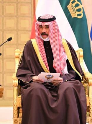 (210303) -- KUWAIT CITY, March 3, 2021 () -- Kuwaiti Emir Sheikh Nawaf Al-Ahmad Al-Jaber Al-Sabah speaks at an oath-taking ceremony of the new government in Kuwait City, Kuwait, March 3, 2021. The new Kuwaiti government took the constitutional oath on Wednesday before the country s emir, the Kuwait News Agency (KUNA) reported. () KUWAIT-KUWAIT CITY-NEW GOVERNMENT-OATH-TAKING Xinhua 