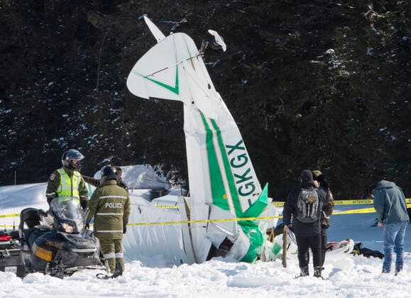 March 3, 2021, Gore, PQ, Canada: Police investigate the scene where a small plane crashed into Lac Barron Wednesday, March 3, 2021 in Gore, Que. Police have not said if there were any injuries. Gore Canada  - ZUMAc35_ 20210303_zaf_c35_027 Copyright: xRyanxRemiorzx