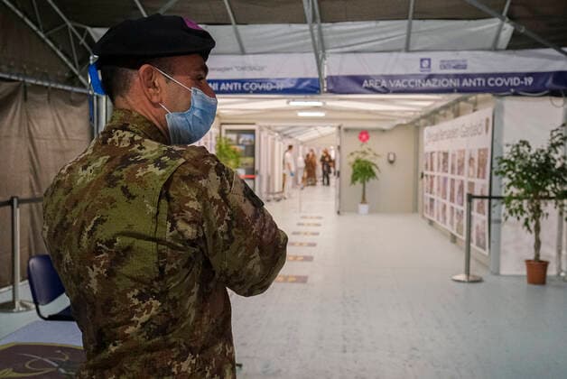 Italy: Vaccine, Italian army Italian army in the fight against the Covid-19 pandemic. The latest news concerns the inauguration of the Defence Vaccination Centre at the Ferrari Orsi Barracks in Caserta, home of the Garibaldi Brigade of Bersaglieri, which is the largest vaccination centre in Campania. It was set up by the Caserta local health authority in collaboration with soldiers from the Armed Forces. ABPH5169 Copyright: xAntonioxBalascox