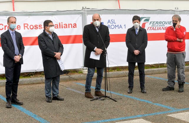 Inauguration of the new anti Covid vaccine center - 19 at Termini station in the photo Angelo Tanese Alessio D Amato Nicola Zingaretti Roberto Speranza Francesco Rocca Editorial Usage Only  Copyright: xSTEFANOxCAROFEIx xIPAx