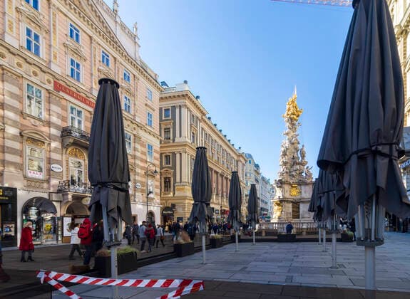 street Graben, closed restaurant area due to COVID-19 Wien, Vienna Wien Austria 01. Old Town