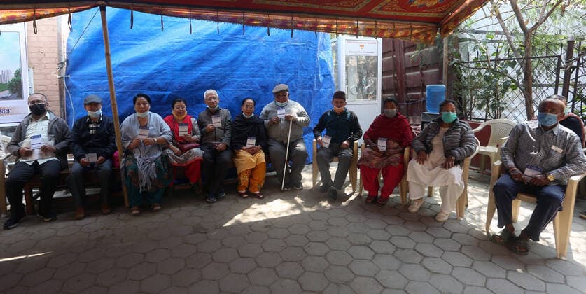 March 8, 2021, Kathmandu, Bagmati, Nepal: A group of elderly persons show their vaccine card after receiving a dose of Covishield COVID-19 vaccine at a hospital in Kathmandu,Nepal on March 8, 2021. Nepal started the nationwide campaign to inoculate the elderly population,over 65 years with with Covishield,the Oxford-AstraZeneca vaccine. Kathmandu Nepal - ZUMAs233 20210308_zap_s233_006 Copyright: xSunilxSharmax
