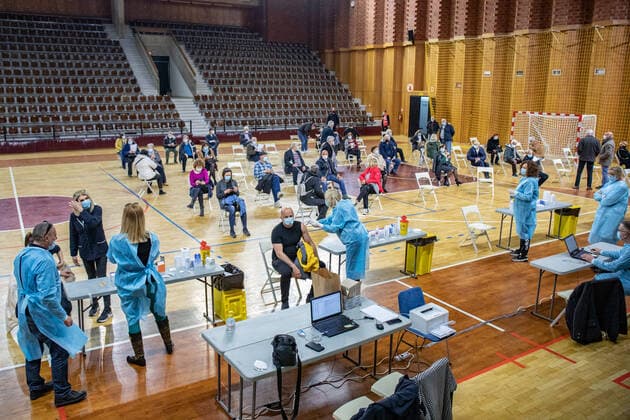 PXL_Vaccination against COVID-19 Organized vaccination against COVID-19 for priority groups started in the sports hall in Gospino polje,in Dubrovnik, Croatia,on March 8, 2021. GrgoxJelavic PIXSELL