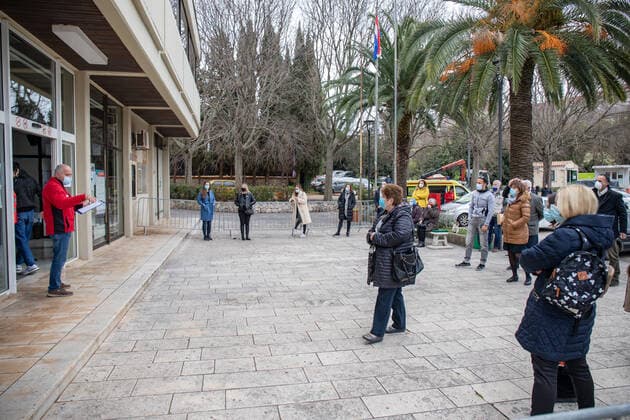 PXL_Vaccination against COVID-19 Organized vaccination against COVID-19 for priority groups started in the sports hall in Gospino polje,in Dubrovnik, Croatia,on March 8, 2021. GrgoxJelavic PIXSELL