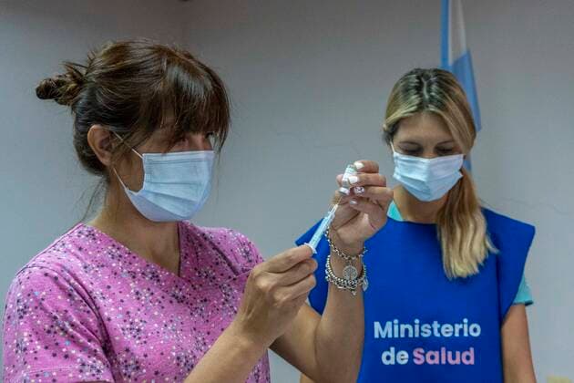 March 9, 2021, Firmat, Santa Fe, Argentina: A nurse prepares a shot of Sinopharm vaccine to be injected on education workers as part of the immunization campaign against COVID-19. Firmat Argentina - ZUMAm105 20210309_zaf_m105_013 Copyright: xPatricioxMurphyx
