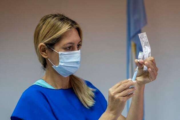 March 9, 2021, Firmat, Santa Fe, Argentina: Nurse Monica Arrieta prepares a shot of Sinopharm vaccine to be injected on education workers as part of the immunization campaign against COVID-19. Firmat Argentina - ZUMAm105 20210309_zaf_m105_018 Copyright: xPatricioxMurphyx
