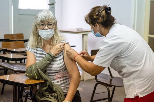 March 9, 2021, Firmat, Santa Fe, Argentina: An education worker gets a shot of the Chinese Sinopharm vaccine at San Martin Hospital as Argentina starts the immunization of education workers against COVID-19. Firmat Argentina - ZUMAs197 20210309_zaa_s197_020 Copyright: xPatricioxMurphyx