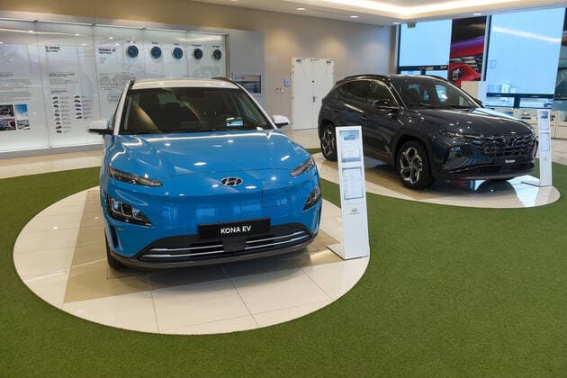 Hyundai Motor Manufacturing Czech (HMMC) celebrates one year production of the fuly-electric compact SUV Kona Electric at its Czech manufacturing plant in Nosovice, Czech Republic, March 8, 2021. Plant produces 30.000 electric vehicles. Hyundai is leading provider of electro-mobility solutions in Europe. (CTKxPhoto JaroslavxOzana) CTKPhotoP202103090396901  JAO 16