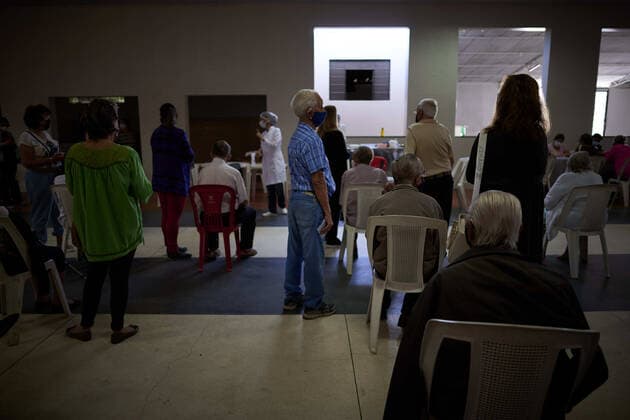 March 10, 2021, Franca, Sao Paulo, Brazil: Elderly between 85 and 89 years old wait to receive the second dose of the vaccine against covid-19 in Franca, Sao Paulo, Brazil, on March 10, 2021. Franca Brazil - ZUMAv129 20210310_znp_v129_010 Copyright: xIgorxDoxValex