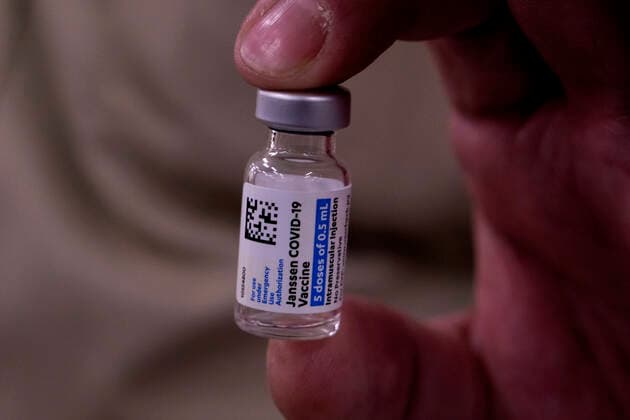 March 11, 2021, Los Angeles, California, USA: An empty vial for the new one-shot Johnson & Johnson COVID-19 vaccine is shown at a vaccination event at Baldwin Hills Crenshaw Plaza in Los Angeles on March 11, 2021. The event was hosted by the California Department of Public Health and FEMA (Federal Emergency Management Agency). The Johnson & Johnson vaccine is now the third coronavirus vaccine to receive emergency approval for use in the United States. Los Angeles USA - ZUMAc68_ 20210311_zaf_c68_004 Copyright: xRingoxChiux