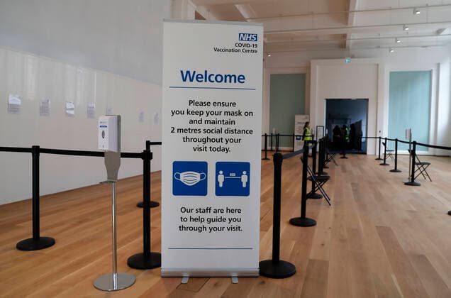 (210312) -- LONDON, March 12, 2021 -- Photo taken on March 11, 2021 shows a sign at an NHS COVID-19 Vaccination Centre in the Science Museum in London, Britain. Vaccination centres have opened at Westminster Abbey and Science Museum, according to NHS (National Health Service). ) BRITAIN-LONDON-COVID-19-VACCINATION CENTRES HanxYan 
