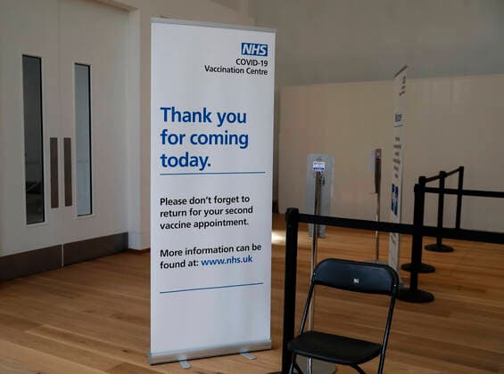 (210312) -- LONDON, March 12, 2021 -- Photo taken on March 11, 2021 shows a sign at an NHS COVID-19 Vaccination Centre in the Science Museum in London, Britain. Vaccination centres have opened at Westminster Abbey and Science Museum, according to NHS (National Health Service). ) BRITAIN-LONDON-COVID-19-VACCINATION CENTRES HanxYan 