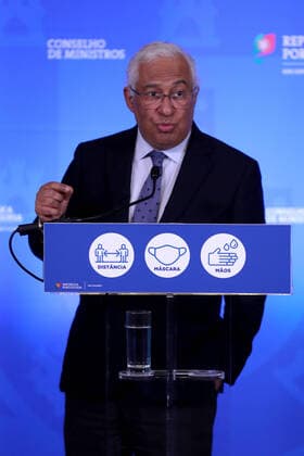 (210312) -- LISBON, March 12, 2021 -- Portuguese Prime Minister Antonio Costa holds a press conference to announce the plan to gradually ease COVID-19 lockdown at the Ajuda National Palace in Lisbon, Portugal, on March 11, 2021. Portuguese Prime Minister Antonio Costa announced on Thursday the country s schedule of reopening after more than two months of lockdown to contain the COVID-19 pandemic, pledging that it will be a prudent, cautious and gradual reopening. (Photo by Xinhua) PORTUGAL-LISBON-PM-PRESS CONFERENCE-COVID-19 PedroxFiuza 