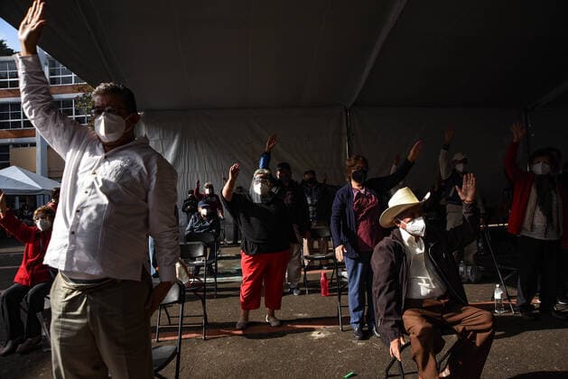 March 13, 2021: Thousands of older adults received the COVID-19 vaccine in the city of Xalapa. From early on they made lines and for their application they were sanitized and did body activation exercises. - ZUMAqp1_ 20210313_zip_qp1_005 Copyright: xHectorxAdolfoxQuintanarxPerezx