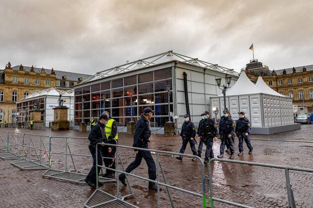 Stuttgart Themenbilder: Landtag von Baden-Wuerttemberg, Stuttgart, 14.03.2021, Themenbilder: Landtag von Baden-Wuerttemberg, Stuttgart, Polizei auf dem Stuttgarter Schlossplatz, ARD und ZDF Studio, 14.03.2021, Copyright: xEIBNER DROFITSCHx EP_ddh