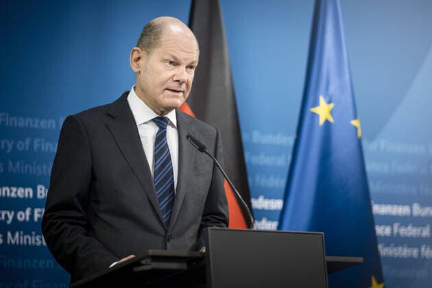 News Themen der Woche KW11 News Bilder des Tages Bundesfinanzminister Olaf Scholz, SPD, gibt ein Doorstep-Statement vor der Sitzung der Eurogruppe, ECOFIN in Berlin. 15.03.2021. Berlin Deutschland