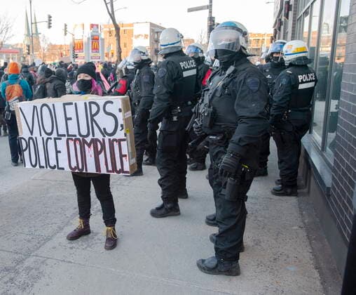 March 15, 2021, Montreal, PQ, Canada: Protesters take part in the annual anti-police brutality demonstration in Montreal, Monday, March 15, 2021. Montreal Canada  - ZUMAc35_ 20210315_zaf_c35_099 Copyright: xRyanxRemiorzx