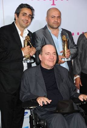 Eric Toledano, Philippe Pozzo di Borgo und Abdel Sellou (DIVA Life Award fuer Ziemlich beste Freunde) Verleihung der DIVA Deutscher Entertainment Preis 2012 im Bayerischen Hof in Muenchen. *** Eric Toledano, Philippe Pozzo di Borgo and Abdel Sellou DIVA Life Award for Ziemlich beste Freunde Presentation of the DIVA German Entertainment Award 2012 in the Bayerischer Hof in Munich Copyright: xEventpressxHannesxMagerstaedtx