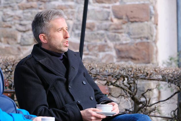 Tuebingen Boris Palmer Tuebingen wird Modellstadt für Corona-Lockerungen, 16.03.2021 Oberbuergermeister Boris Palmer sitzt in der Außengastronomie und trinkt einen Kaffee. Tuebingen, 16.03.2021 Copyright: xEibner-Pressefoto ThomasxDingesx EP_TDS