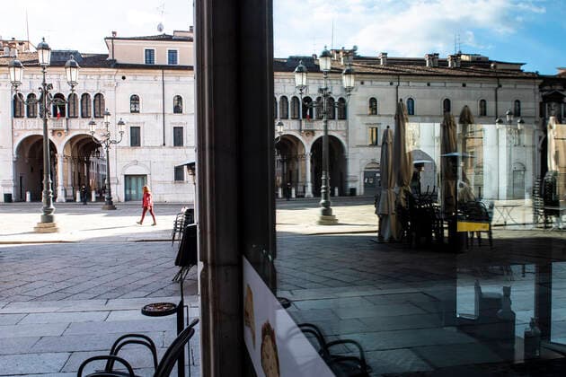 Coronavirus in Italien, Lockdown in Brescia March 16, 2021, Brescia, Brescia, Italy: Brescia in red zone empty piazza Loggia due the new rules against covid pandemic Brescia Italy - ZUMAb205 20210316_zip_b205_007 Copyright: xMatteoxBiattax