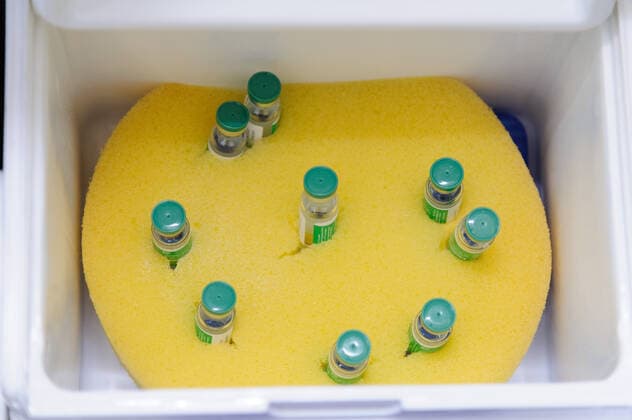 Coronavirus in der Ukraine, Impfung mit AstraZeneca Impfstoff in Lwiw March 18, 2021, Lviv, Ukraine: Thermocase with vials of the AstraZeneca (Covishield) vaccines at the hospital..The Ministry of Health of Ukraine has publicly vaccinated health workers first with the drug AstraZeneca (Covishield) vaccine against COVID-19. From March 19, a lockdown is to be introduced in Lviv until March 28. The need for strict quarantine is due to the rapid increase of the number of patients with Covid-19. Lviv Ukraine - ZUMAs197 20210318_zaa_s197_092 Copyright: xMykolaxTysx