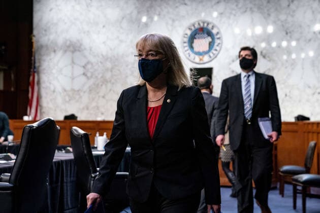 Coronavirus in den USA, Senatsanhörung in Washington Chairwoman Patty Murray, D-Wash., leaves following the end of a hearing with the Senate Committee on Health, Education, Labor, and Pensions, on the Covid-19 response, on Capitol Hill in Washington March 18th, 2021. Pool  WAX20210318701 AnnaxMoneymaker