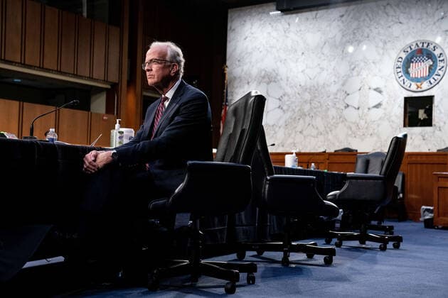 Coronavirus in den USA, Senatsanhörung in Washington Senator Jerry Moran, R-Kan., speaks during a hearing with the Senate Committee on Health, Education, Labor, and Pensions, on the Covid-19 response, on Capitol Hill in Washington March 18th, 2021. Pool  WAX20210318703 AnnaxMoneymaker