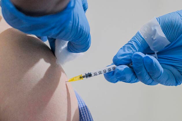 Italy: Vaccine Stazione Marittima Detail of the syringe containing the astrazeneca vaccine in naples on 20 march 2021, start of the vaccination campaign at the Stazione Marittima, a new vaccination point for the city of naples, after the EMA and AIFA stop with the Astrazeneca covid-19 vaccine File348 Copyright: xAntonioxBalascox