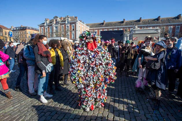Illustration picture shows the Carnaval Sauvage at the Vossenplein place du jeu de Balle in the Brussels Marollen Marolles neighbourhood, Saturday 20 March 2021.  NICOLASxMAETERLINCK 2675661