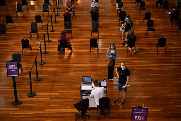 COMMUNITY COVID19 VACCINATION ROLLOUT, A general view of the vaccination centre at the Royal Exhibition building in Melbourne, Monday, March 22, 2021. More than six million Australians are now eligible to receive coronavirus vaccines under a new phase of the national rollout. Phase 1b of the program kicked off across the country on Monday. ( NO ARCHIVING, EDITORIAL USE ONLY, NO USE IN BOOKS WITHOUT CONSENT MELBOURNE VIC AUSTRALIA  Copyright: xJAMESxROSSx 20210322001529290364