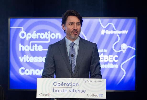 March 22, 2021, TROIS-RIVIERES, PQ, Canada: Prime Minister Justin Trudeau announces hight speed internet for Quebec regions, Monday, March 22, 2021 in Trois-Rivieres Que. The federal government and the Quebec government will collaborate. TROIS-RIVIERES Canada  - ZUMAc35_ 20210322_zaf_c35_044 Copyright: xJacquesxBoissinotx