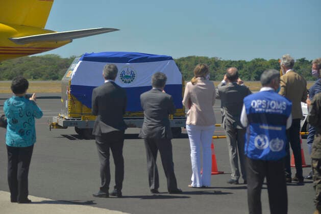 March 22, 2021, San Luis Talpa, El Salvador: El Salvador received 51,480 doses from the Pfizer COVID-19 vaccine..The vaccines where given as part of the World Health OrganizationÃ‚Â s COVAX mechanism. San Luis Talpa El Salvador - ZUMAf143 20210322_zip_f143_006 Copyright: xCamiloxFreedmanx