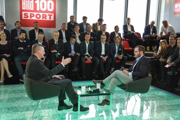 Julian Reichelt DFB-Pra?sident Reinhard Grindel BILD lädt zu einer exklusiven Veranstaltung BILD100 SPORT in das Verlagshaus in Berlin ein. *** Julian Reichelt DFB President Reinhard Grindel BILD invites to an exclusive event BILD100 SPORT at the publishing house in Berlin Copyright: xEventpressxFuhrx