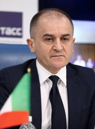 MOSCOW, RUSSIA - MARCH 23, 2021: Arsen Kubatayev, Head of Clinical Development at the Russian Direct Investment Fund, attends an international online conference on the Sputnik V vaccine rollout and its prospects in Italy. Anton Novoderezhkin TASS  TS0FA2A7