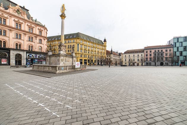 The Million Moments for Democracy civic group honored yesterday the memory of those who died with coronavirus by drawing thousands of little crosses at nam. Svobody Square (Freedom Square) in Brno, Czech Republic, March 23, 2021. The cross should also symbolize the ineffectiveness of the government s COVID combat. (CTKxPhoto FilipxFojtik) CTKPhotoF202103230289901 