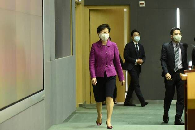 HONG KONG, CHINA - MARCH 23: Hong Kong Chief Executive Carrie Lam Cheng Yuet-ngor wearing a face mask arrives at a news conference on March 23, 2021 in Hong Kong, China.  Copyright: xVCGx CFP111322530158