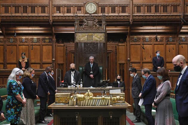 (210324) -- LONDON, March 24, 2021 -- House of Commons hold one minute s silence for National Day of Reflection in London, Britain, on March 23, 2021. Britain on Tuesday marked one year since British Prime Minister Boris Johnson announced the first coronavirus lockdown in the country last year. On March 23, 2020, Johnson unveiled measures to stop the spread of COVID-19. A national minute s silence was held at midday as part of a day of reflection. Britons are also encouraged to stand on their doorsteps at 2000 GMT with phones, candles and torches to remember the past year. BRITAIN-LONDON-COVID-19-NATIONAL DAY OF REFLECTION (JessicaxTaylor UKxParliament HandoutxviaxXinhua)xHOCxMANDATORYxCREDIT:xUKxParliament JessicaxTaylor 