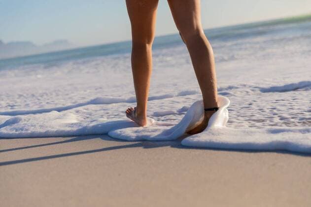 Caucasian woman walking towards the sea at the beach Low section view of a Caucasian woman enjoying time at the beach, walking towards the sea, model released, , property released, Cape Town, South Africa, 25.02.2020, 1350574.jpg, people,walking,sea,wave,foam,barefoot,real people,gen z,generation z,holidays,vacation,beach,tropical,coast,summer,beachwear,seaside,enjoying,sun,leisure,freedom,free time,time off,happy,smiling,relaxing,fun,escapism,weekend Young Adult,Woman,Female,Caucasian