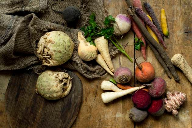 Winter vegetables on rustic wooden background ASF06727
