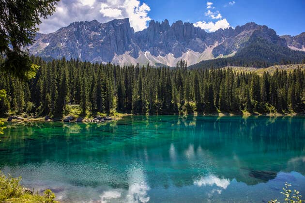 Creative Highlights World Italy, South Tyrol, Scenic view of Lake Carezza in summer LOMF01242