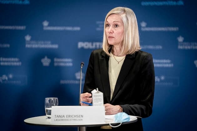 Coronavirus in Dänemark, PK in Kopenhagen zum 14 tägigen AstraZeneca Impfstopp Enhedschef i Laegemiddelstyrelsen, Tanja Erichsen under pressebriefing om status paa undersoegelse af AstraZeneca vaccinen som har vaeret paa 14 dages pause og det sker i Eigtveds Pakhus i Koebenhavn, torsdag den 25. marts 2021.. , Copenhagen Denmark Copyright: RitzauxScanpix MadsxClausxRasmussenx COP107 spdk20210325-141321-L