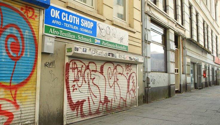 Wegen des Lockdowns geschlossene Geschäfte in Hamburg-St.-Georg. St. Georg Hamburg