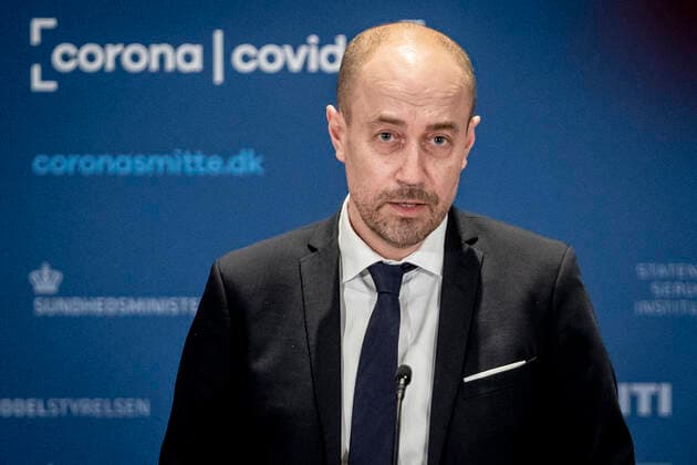 Sundhedsminister Magnus Heunicke under pressemoede om status paa covid-19, genaabning og lokale nedlukninger, i Eigtveds Pakhus i Koebenhavn, torsdag den 25. marts 2021. , Copenhagen Denmark Copyright: RitzauxScanpix MadsxClausxRasmussenx COP109 spdk20210325-175452-L