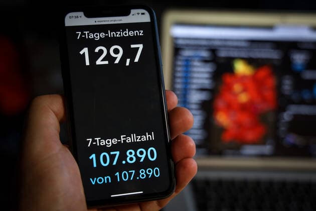 Coronavirus in Deutschland - Covid-19-Dashboard des Robert Koch-Institut 28.03.2021: Robert Koch-Institut: 7-Tage-Inzidenz 129,9. 7-Tage-Fallzahl 107.890.